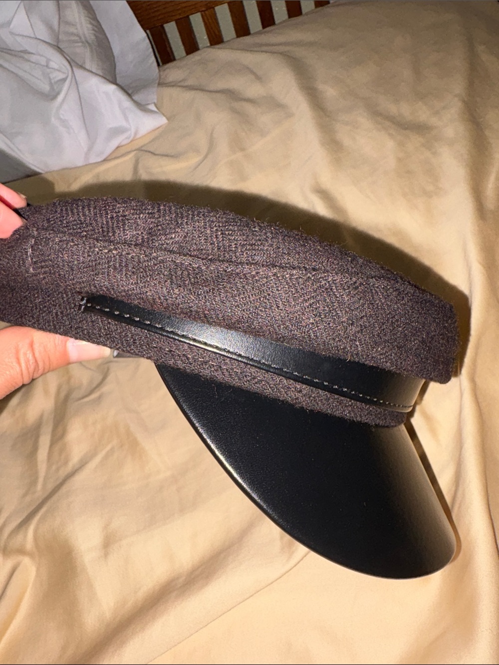Vince Camuto Brown Wool Blend Newsboy Cap with Black Visor